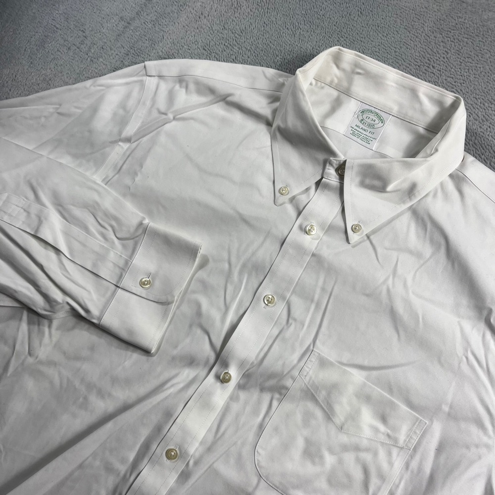 Brooks Brothers Milano Fit White Non-Iron Stretch Supima Cotton Shirt 17-34